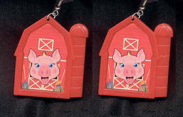 BARN PIG EARRINGS-Country Farm Animal Funky Novelty Jewelry-HUGE - £5.54 GBP