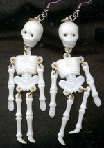 SKELETON EARRINGS-Jointed Punk Anatomy Funky Gothic Jewelry-WHT - £7.16 GBP
