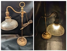Antique Adjustable Table Desk Lamp French Cast Brass Art Nouveau Glass Shade - £242.36 GBP