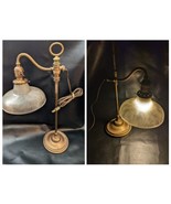 Antique Adjustable Table Desk Lamp French Cast Brass Art Nouveau Glass S... - $308.51