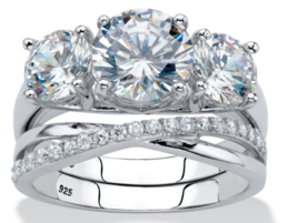 Round Cz Crossover Bridal 2 Ring Set Band Platinum Sterling Silver 6 7 8 9 10 - £94.16 GBP