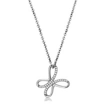 Round Cut Pave Cubic Zircon Butterfly Shape Pendant Stainless Steel Necklace 18&quot; - £45.27 GBP
