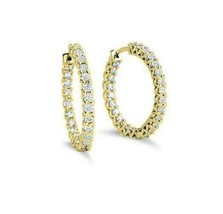 Out Side Cubic Zirconia 1.15Ct Hoop Earrings 14K Yellow Gold Plated Prong Set - £189.55 GBP
