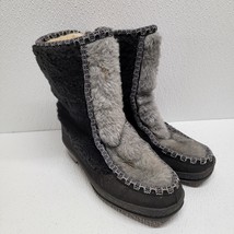 Vintage SNOWLAND Women’s Faux Fur Lined Zip  Up Snow Boots Black Gray Si... - $24.65