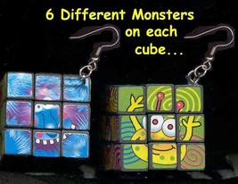 GAME RUBIKS FUNKY EARRINGS-Monster Novelty Jewelry-Works!-HUGE - £5.20 GBP