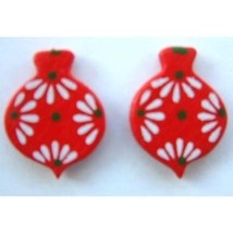 ORNAMENT BUTTON EARRINGS-Christmas Novelty Holiday Jewelry-RED - £5.48 GBP