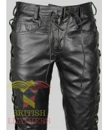 Mens Real Leather Motorcycle Side and Front Laces Up Bikers Pants Trouse... - £102.23 GBP