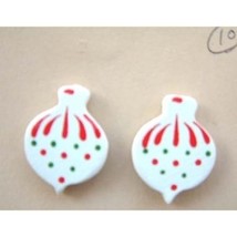 ORNAMENT BUTTON EARRINGS-Christmas Novelty Holiday Jewelry-WHITE - £5.57 GBP