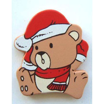 Teddy Bear Button Pin Brooch Santa Hat Holiday Novelty Jewelry - $3.97