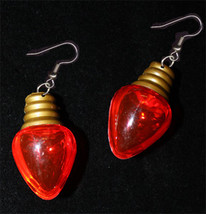 Christmas LIGHT BULB EARRINGS-Holiday Novelty Jewelry-HUGE-RED - £5.57 GBP