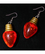 Christmas LIGHT BULB EARRINGS-Holiday Novelty Jewelry-HUGE-RED - $6.97