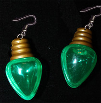 Christmas LIGHT BULB EARRINGS-Holiday Novelty Jewelry-HUGE-GREEN - £5.49 GBP