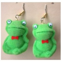 FUZZY FROG EARRINGS-Pet Toad Animal Charm Funky Novelty Jewelry - £5.48 GBP