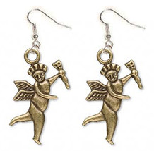 CUPID EARRINGS-Fun Cherub Angel w-Arrow Gold Charm Funky Jewelry - £5.51 GBP