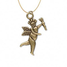 CUPID PENDANT NECKLACE-Angel w-Arrow Gold Charm Funky Jewelry - £3.17 GBP