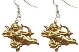 CUPID EARRINGS-Gold Cherub Bow/Arrow Funky Charm Jewelry-FLYING - £5.57 GBP