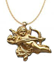 CUPID PENDANT NECKLACE-Gold Bow/Arrow Funky Charm Jewelry-FLYING - £5.57 GBP