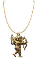 CUPID PENDANT NECKLACE-Gold Bow/Arrow Funky Charm Jewelry-AIMING - £5.60 GBP