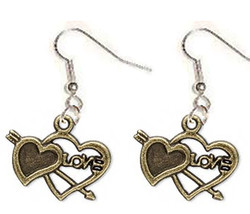 ARROW 2-HEART EARRINGS-BFF Gold Love Charm Funky Novelty Jewelry - £5.57 GBP