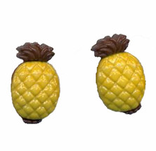 Pineapple Button Funky Earrings Luau Food Charm Novelty Jewelry - £5.57 GBP