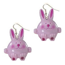 BUNNY EARRINGS-Easter Rabbit Novelty Charm Funky Jewelry-PINK-LG - $6.97