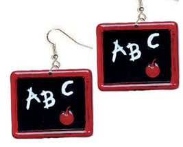 ABC BLACKBOARD EARRINGS-Teacher Graduation Funky Novelty Jewelry - £5.57 GBP