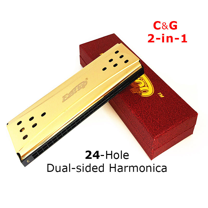 24 Hole C&amp;G Key Double-sided Harmonica, 2-in-1 Two-way Tremolo Harmonica - £27.08 GBP
