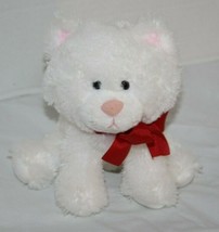 Russ Kitty Cat Sits 7&quot; White Plush Kitten Red Neck Bow Stuffed Soft Toy ... - £10.83 GBP