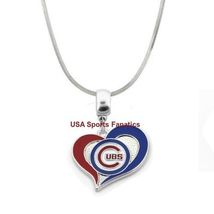 MLB Chicago Cubs Heart Swirl Logo Pendant Necklace On A 925 Snake Chain - $9.85