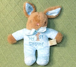 My First Easter Plush Bunny Rattle Blue Stuffed Baby Mty Toy 9&quot; Polka Dot Ears - £8.63 GBP