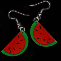 Watermelon Slice Funky Earrings Fruit Food Charm Novelty Jewelry - £5.50 GBP