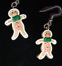 GINGERBREAD MAN EARRINGS-BOY-Holiday Cookie Food Novelty Jewelry - £7.17 GBP