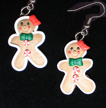 GINGERBREAD GIRL EARRINGS-Holiday Cookies Food Novelty Jewelry - £7.17 GBP