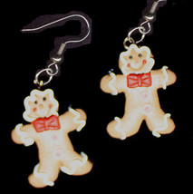 Gingerbread Man Earrings Bow Tie Holiday Cookie Fun Food Jewelry - £7.09 GBP