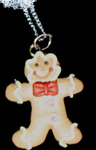 Gingerbread Man Necklace Bow Tie Holiday Cookie Fun Food Jewelry - $6.97