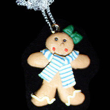 Gingerbread Girl Necklace Scarf Holiday Cookies Fun Food Jewelry - $6.97