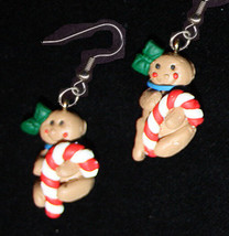 GINGERBREAD MAN EARRINGS-CANDY CANE-Holiday Cookies Food Jewelry - $8.97