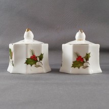 Christmas Salt and Pepper Shaker Set Octagon White Holly Berries Damaged - $14.00