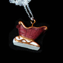 SLEIGH NECKLACE-Red Santa Gift Holiday Christmas Charm Jewelry-C - £5.38 GBP