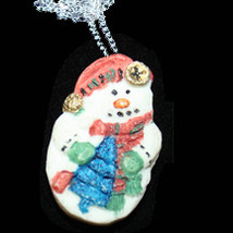 SNOWMAN PENDANT NECKLACE-2-Sided Winter Holiday Novelty Jewelry - £5.48 GBP