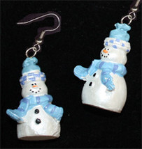 SNOWMAN EARRINGS-Pearl-Winter Holiday Funky Novelty Jewelry-LG-B - £7.07 GBP