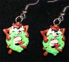 TAZ EARRINGS-BITING WREATH-Tasmanian Devil Funky Holiday Jewelry - £7.05 GBP