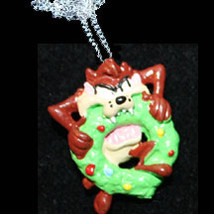 TAZ NECKLACE-BITING WREATH-Tasmanian Devil Funky Holiday Jewelry - £5.55 GBP