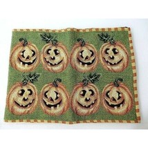 Tapestry Pumpkin Jack-O-Lantern 4 Placements 19 x 13-inch Halloween Dini... - $16.00