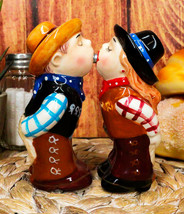 Western Cowboy Kissing Cowgirl Magnetic Ceramic Salt And Pepper Shakers Set - £13.58 GBP