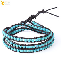 CSJA Green Turquoises Bracelet Leather Wrap Bracelets Jewelry for Women Boho Arm - £9.85 GBP
