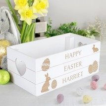 Personalised Easter Gift Box Easter Bunny White Wooden Crate Treat Box - $19.99