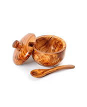 BELDINEST Olive Wood 4&quot; Sugar Bowl with 5&quot; Spoon - £15.94 GBP