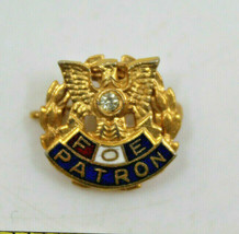 FOE Patron Fraternal Order of Eagles Bald Eagle Gold Colored Pinback Pin Button - £10.19 GBP