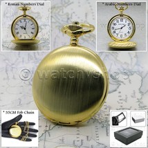 Pocket Watch Full Hunter Gold Color Vintage Men Watch 47 MM with Fob Chain P145 - £16.37 GBP